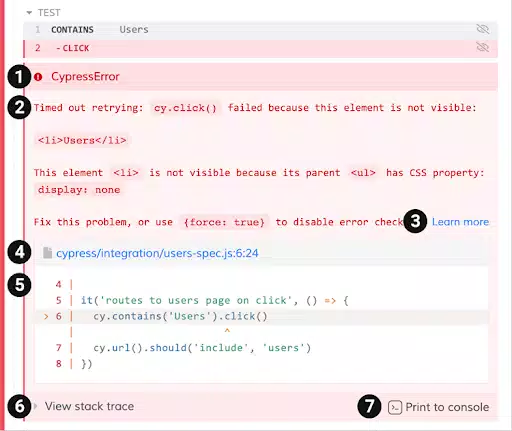 Cypress web automation tool error console Gurzu