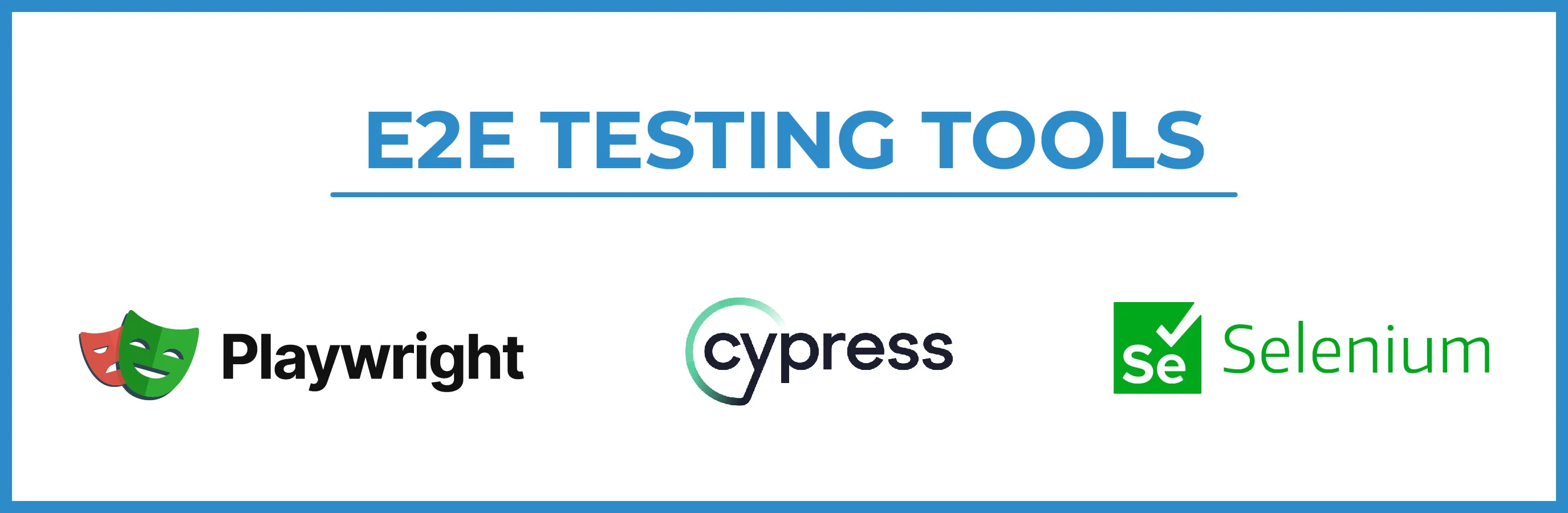 E2E Testing tools list including playwright, cypress and selenium