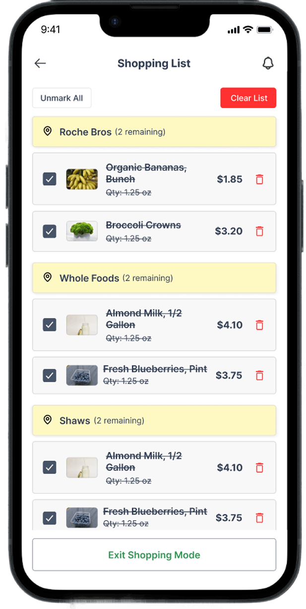 Shopping list marked