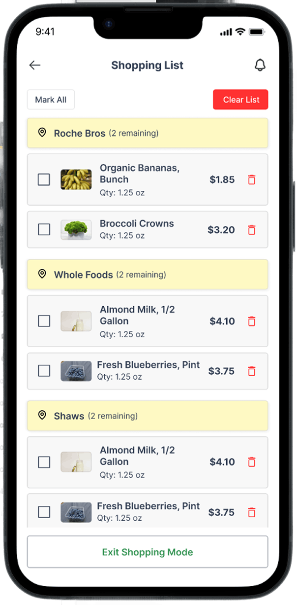 Shopping list to be marked
