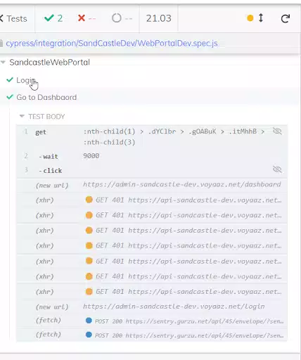 A dashboard in Cypress web automation tool